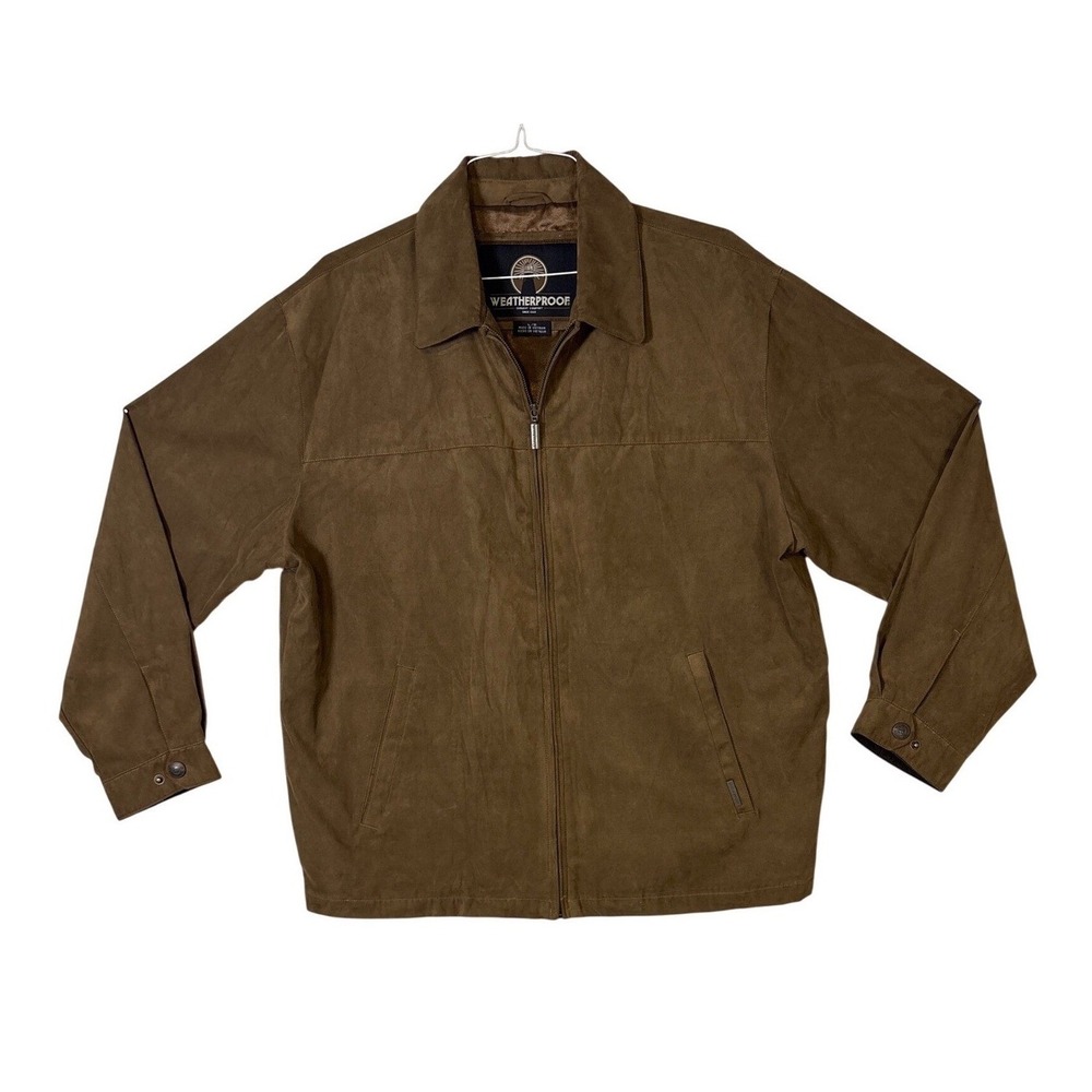 Weatherproof Mens Microfiber Faux Suede Full Zip Jacket Brown Large S7 2592